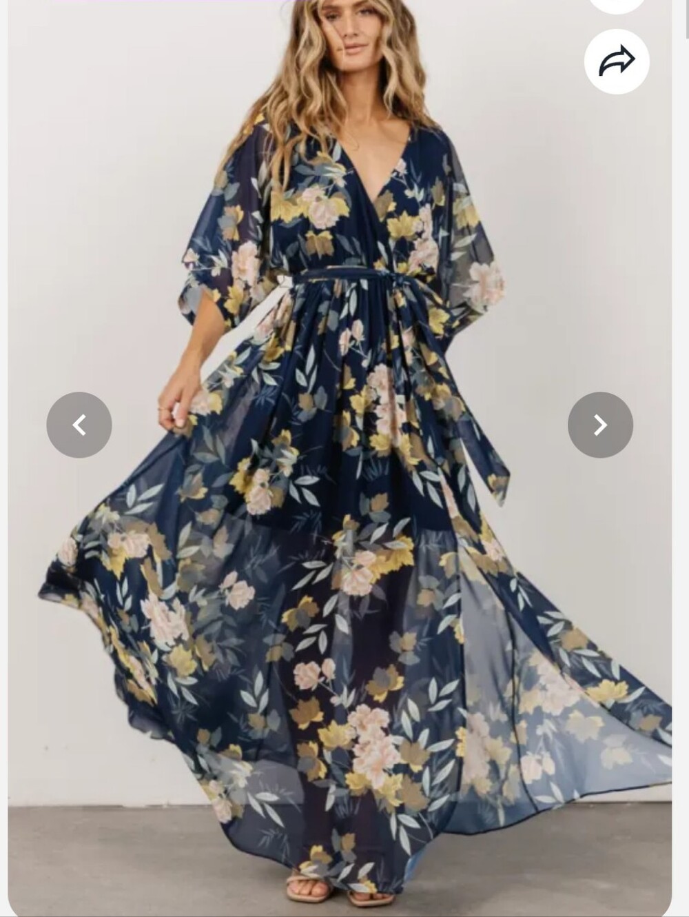 Baltic Born Kia Kimono Maxi‎ Dress in Midnight Floral Navy Blue Size XXL NWT